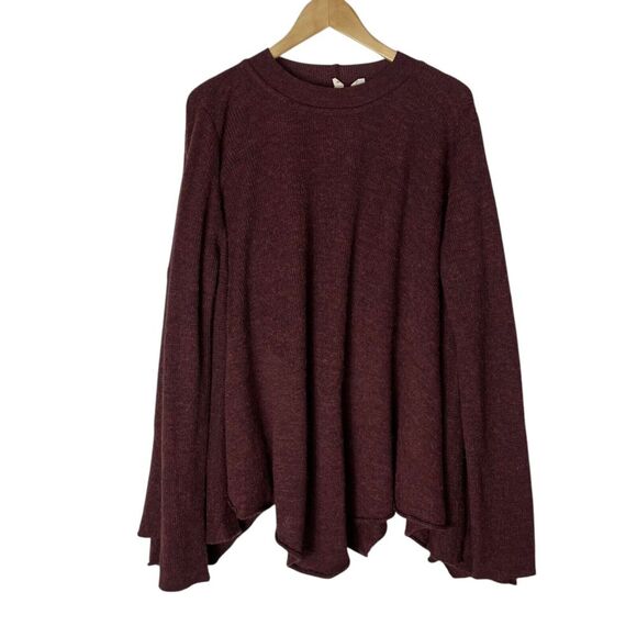 Anthropologie Moth Oversized Sweater Cape Long Sleeves Mock Neck Maroon Large - Picture 1 of 7
